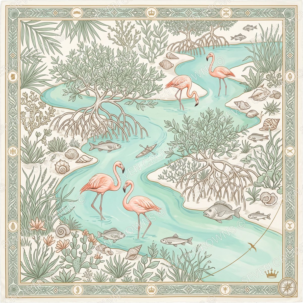 Umm Al Quwain silk scarf — The flamingos & mangroves